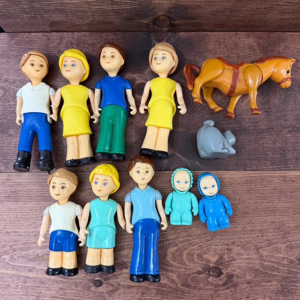 Fisher Price Little People Dollhouse Figures Lot Horse Cat Babies 11pc Vintage
